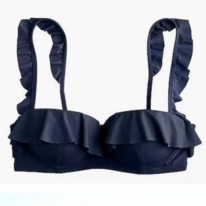 BLACK J CREW RUFFLE UNDERWIRE BIKINI TOP SZ 32B